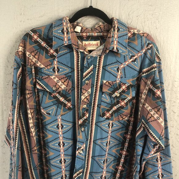 Vintage Saddlebrook Western Shirt Mens Extra Large Blue Tan Aztec Tribal Cowboy - Picture 2 of 16